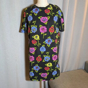 Nooworks Roses Mini Tee Dress T Shirt XS Black Colorful